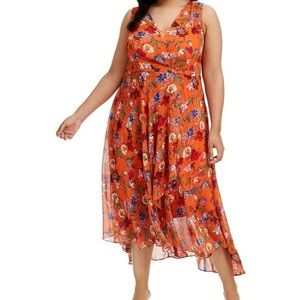 Calvin Klein Womens Chiffon Long Maxi Dress Orange Size 16